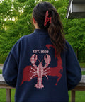 Lobster Red on Navy Mockneck