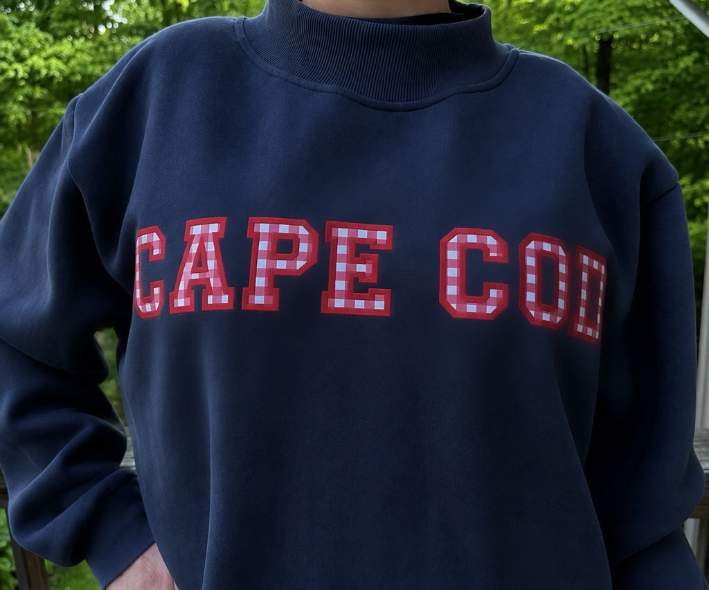 Lobster Red on Navy Mockneck